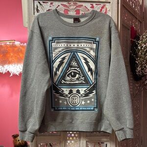 Tony Hawk Gray and Blue Graphic Crewneck Sweater Size: Large